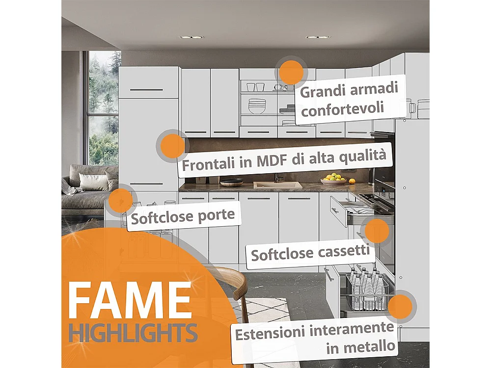 Cuisine en angle blanc campagne 347x46x81.6 fame-line