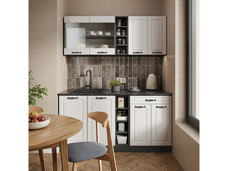 Singleküche weiß landhaus/anthrazit 160x46x81.6 r-line