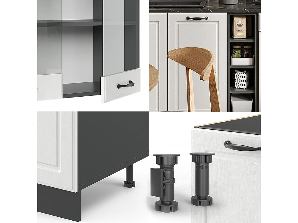 Cuisine blanc cottage/anthracite 160x46x81.6 r-line