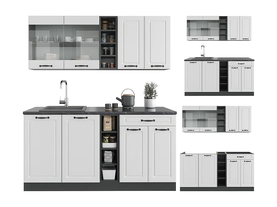 Cuisine blanc cottage/anthracite 160x46x81.6 r-line
