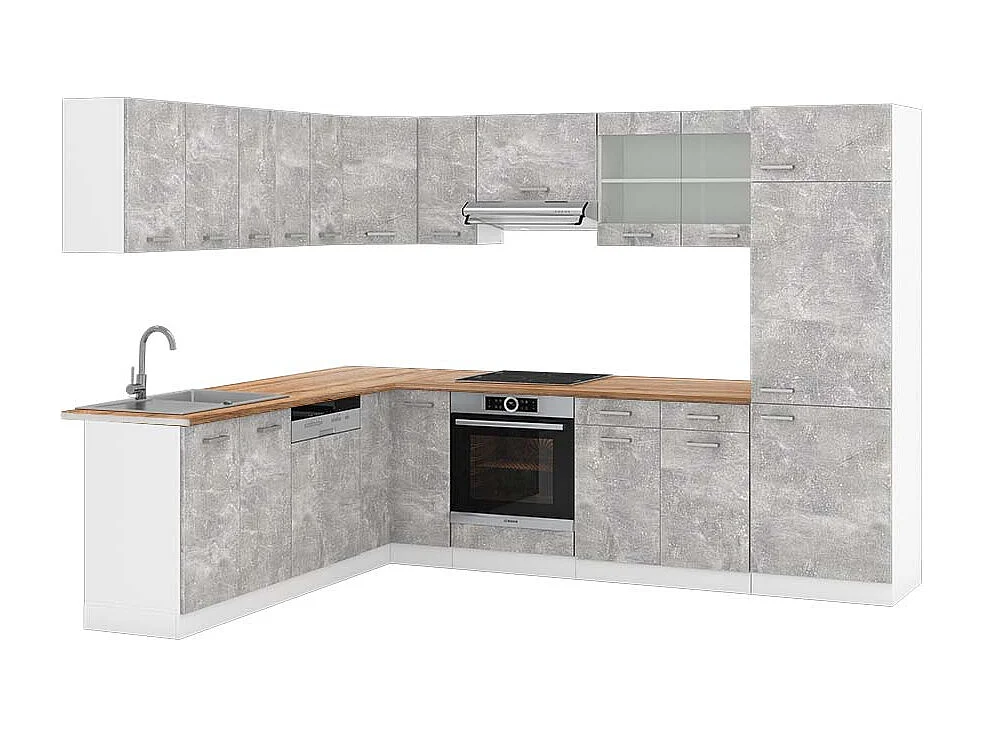 Cocina esquinera hormigón/blanco 287x60x81.6 r-line