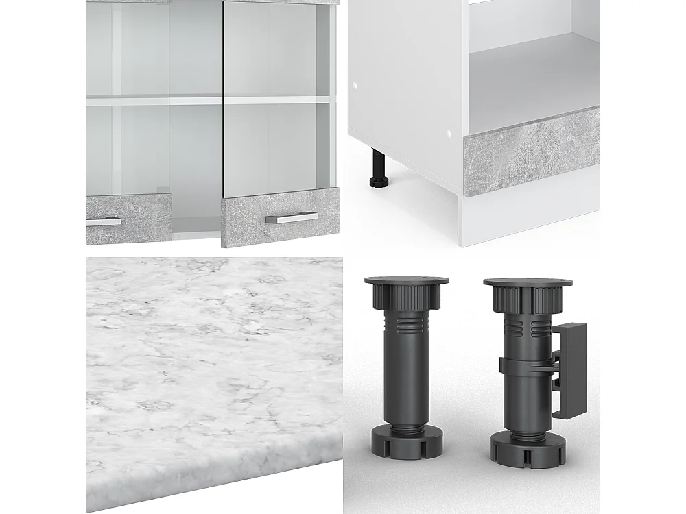 Cuisine en angle béton/blanc 287x60x81.6 r-line