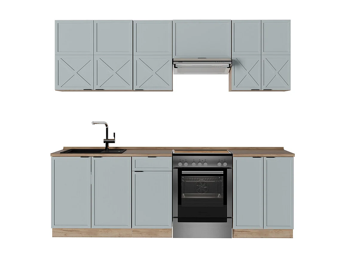 Cuisine bleu clair-gris/chêne force dor 240x60x81.6 fame-line