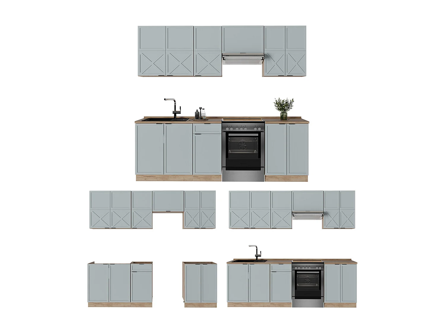 Pentry ljus blågrå/goldkraft ek 240x60x81.6 fame-line