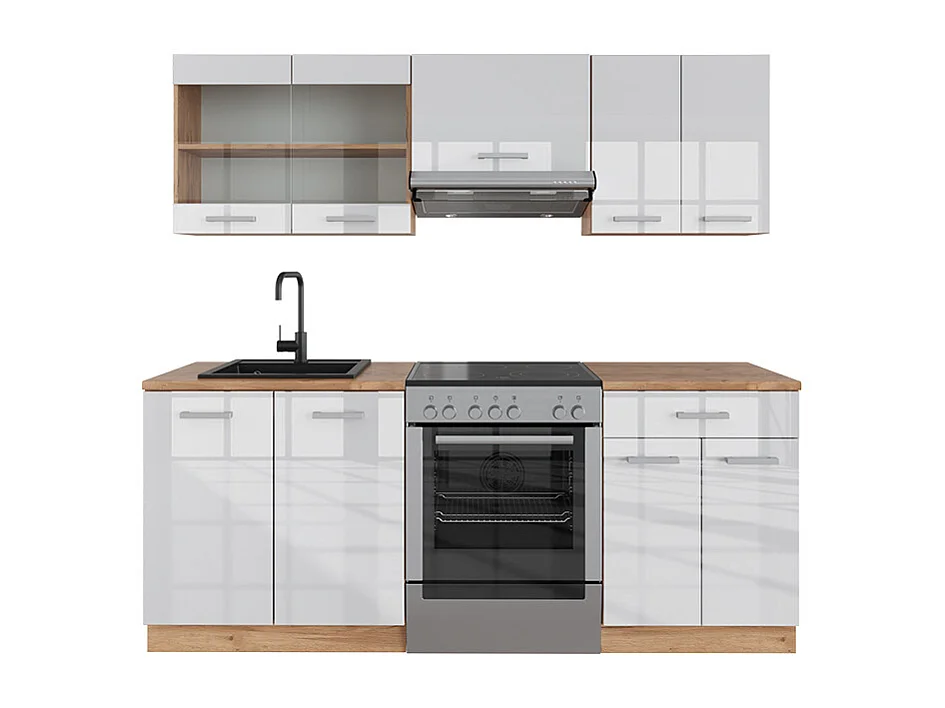 Mueble de cocina blanco brillo intenso/roble dorado 200x46x81.6 r-line