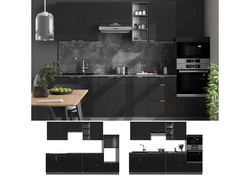 Mueble de cocina rayas negras/antracita 280x46x81.6 fame-line