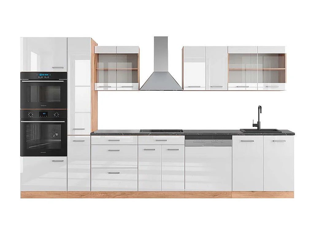 Cuisine blanc brillant/chêne doré 350x60x81.6 r-line