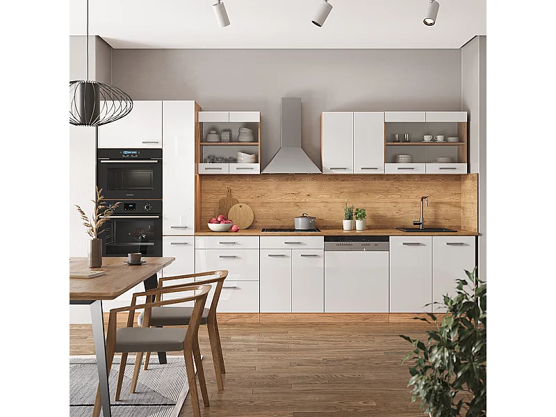 Cuisine blanc brillant/chêne doré 350x60x81.6 r-line