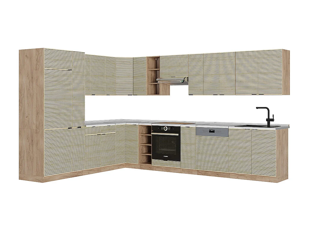 Cuisine en angle chêne lambris/chêne doré 347x46x81.6 fame-line