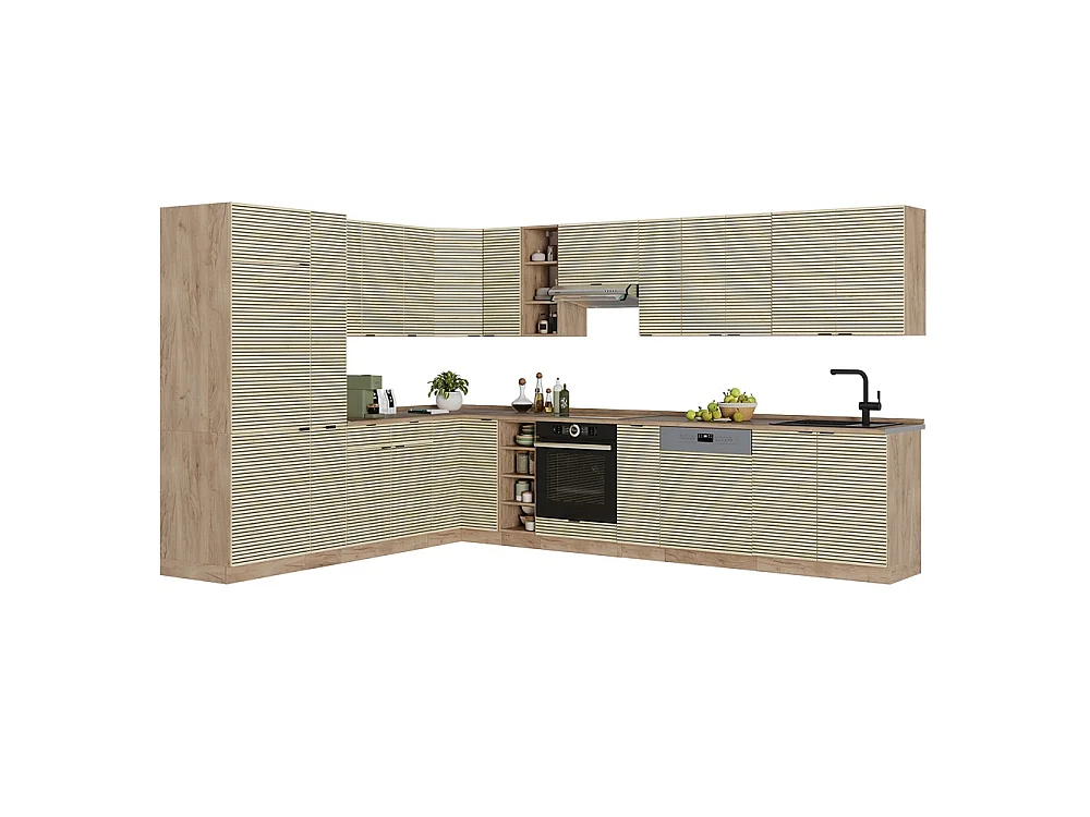 Cocina esquinera panel de roble/roble dorado 347x46x81.6 fame-line