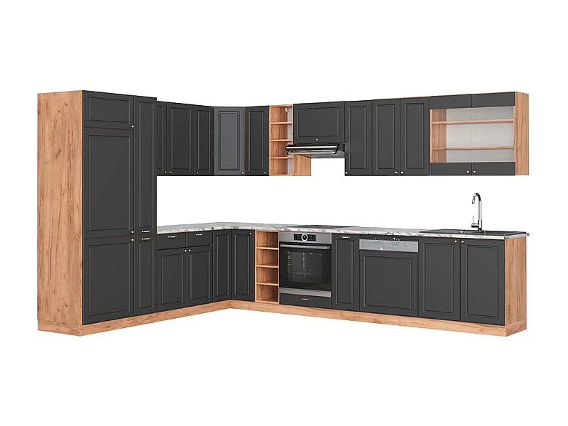 Cucina angolare completa antracite country house/oro kraft oak 347x60x81.6 fame-line