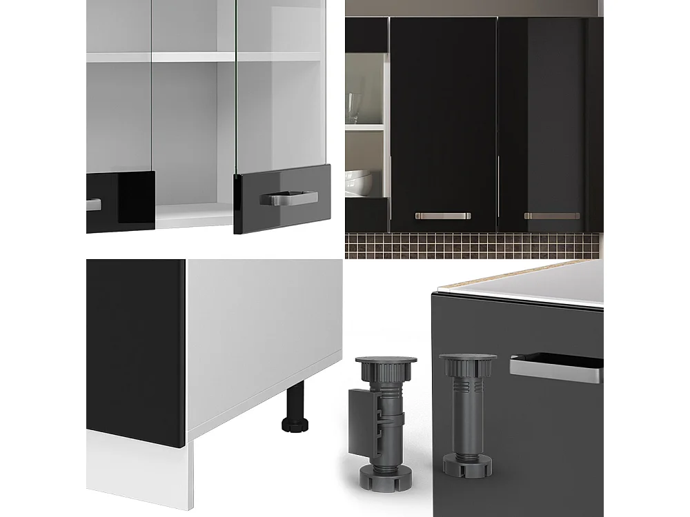 Cucina monoblocco nero lucido/bianco 140x60x81.6 r-line