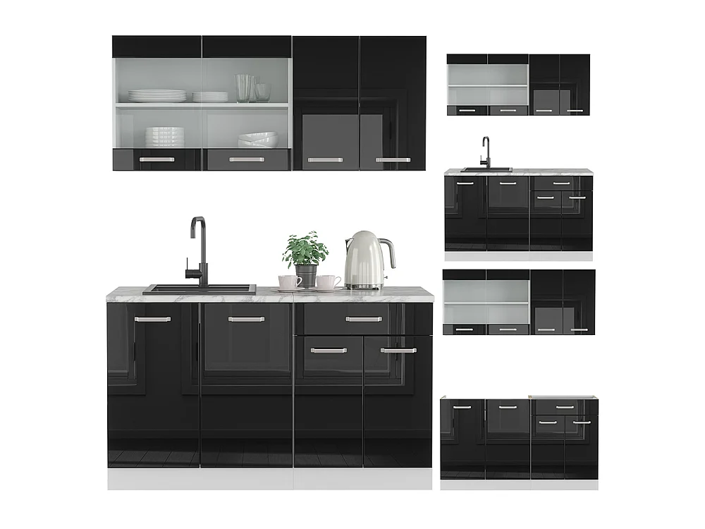 Pojedyncza kuchnia czarny wysoki połysk/biały 140x60x81.6 r-line
