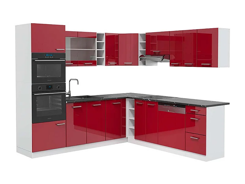 Cocina esquinera rojo brillo intenso/blanco 247x60x81.6 r-line