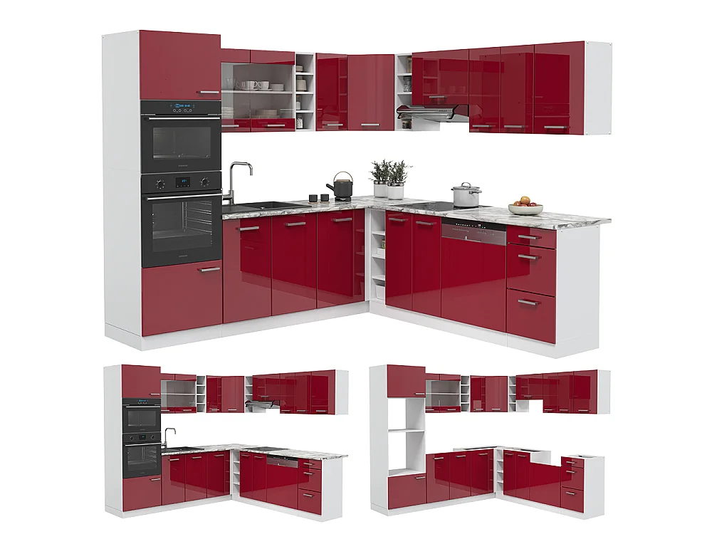 Hjørnekøkken rød højglans/hvid 247x60x81.6 r-line