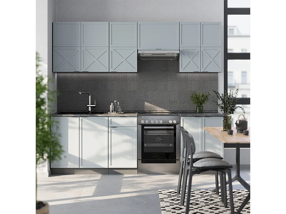 Complete keukeneenheid licht blauw-grijs/antraciet 240x46x81.6 fame-line