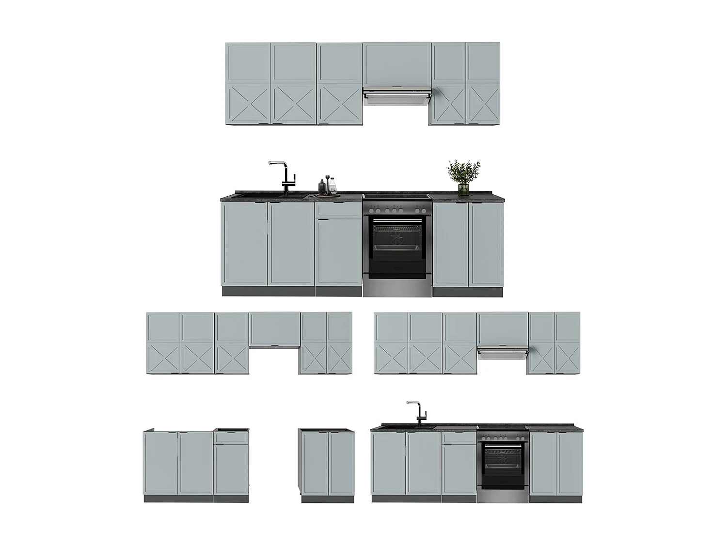 Complete keukeneenheid licht blauw-grijs/antraciet 240x46x81.6 fame-line