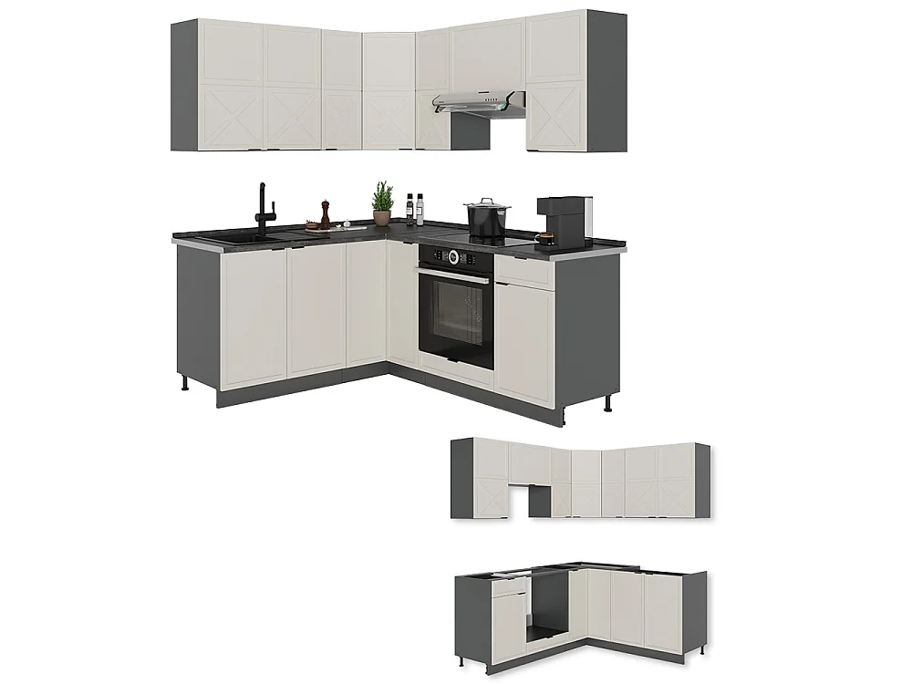 Cocina esquinera grisbeige/antracita 190x46x81.6 fame-line