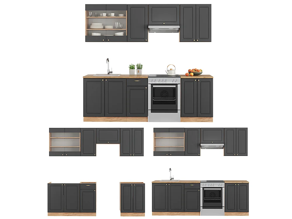 Aneks kuchenny anthracite country house/gold kraft oak 240x60x81.6 fame-line