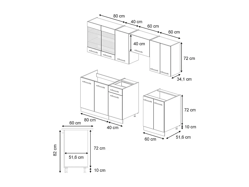 Cuisine anthracite campagne/chêne doré 240x60x81.6 fame-line