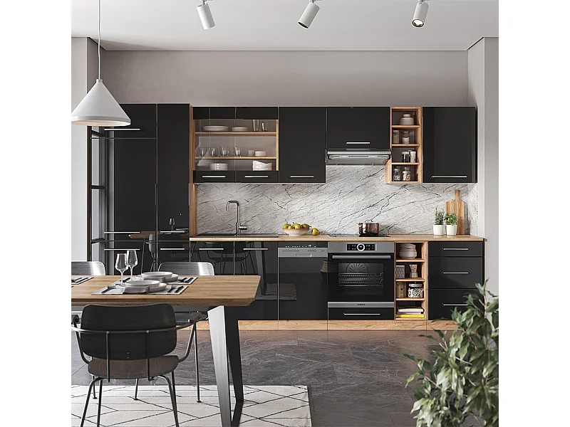 Küchenzeile anthrazit hochglanz/goldkraft eiche 355x60x81.6 fame-line