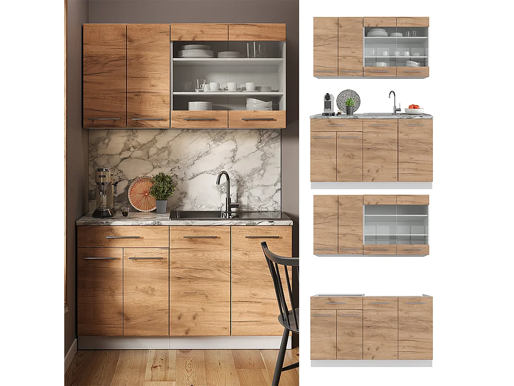 Pojedyncza kuchnia gold power dąb/biały 140x60x81.6 fame-line