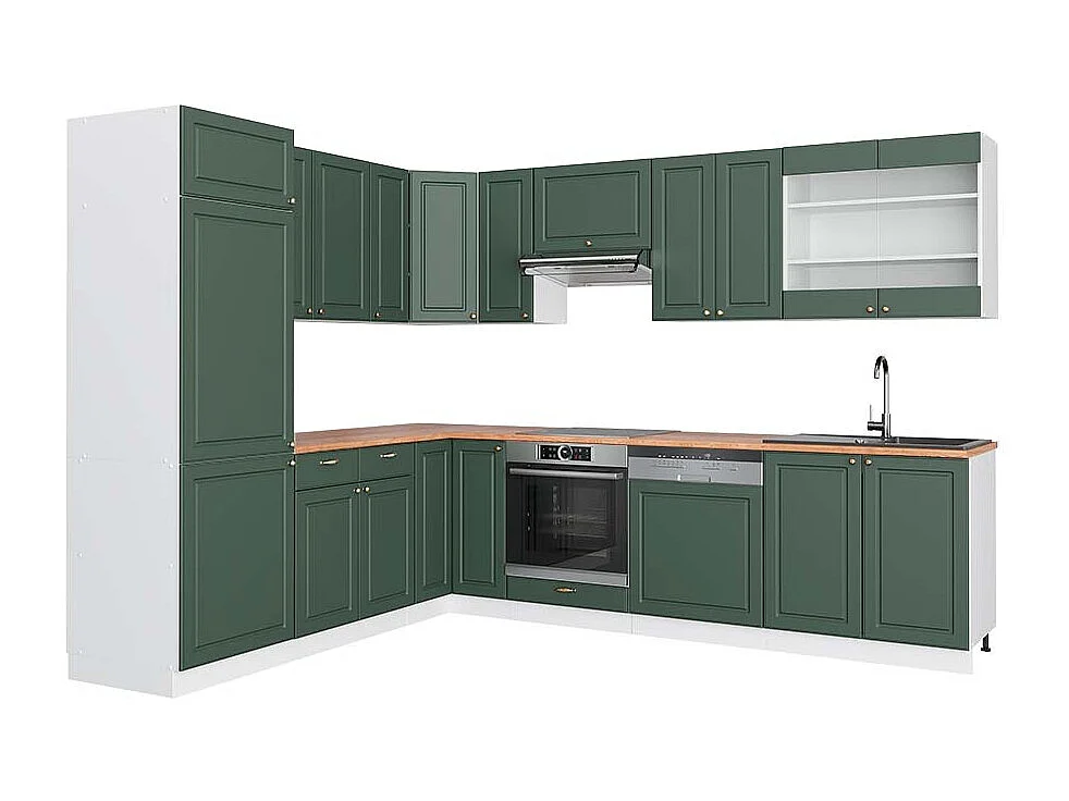 Cucina angolare completa verde-oro country house/bianco 287x60x81.6 fame-line