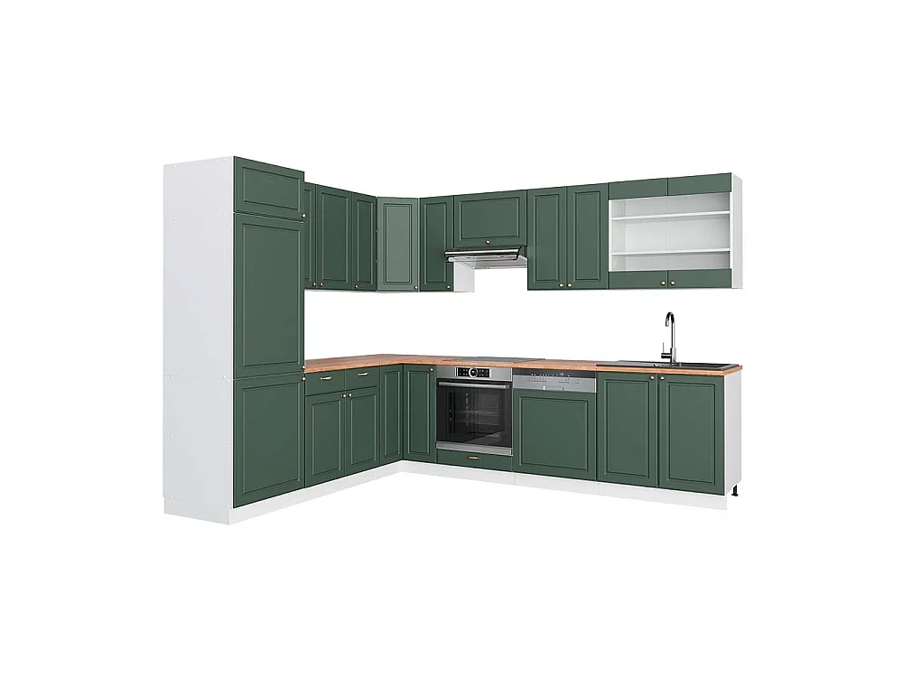 Cuisine en angle vert or campagne/blanc 287x60x81.6 fame-line