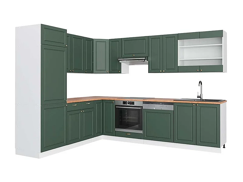 Cuisine en angle vert-or landhaus/blanc 287x60x81.6 fame-line