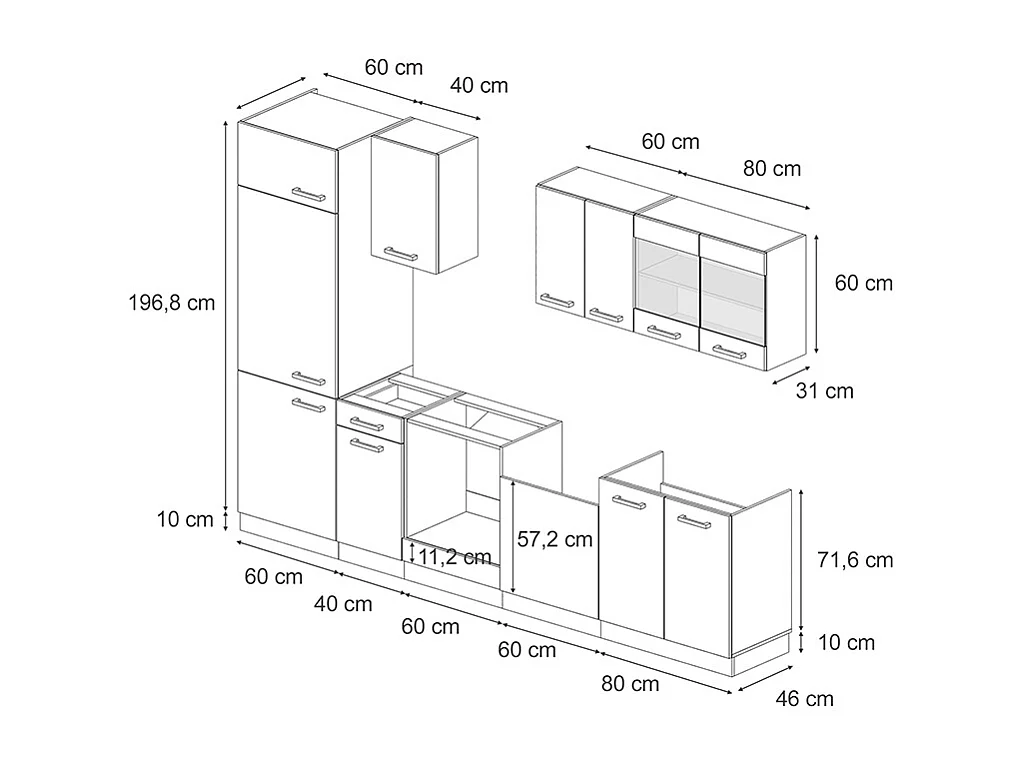 Mueble de cocina negro/antracita de alto brillo 300x46x81.6 r-line