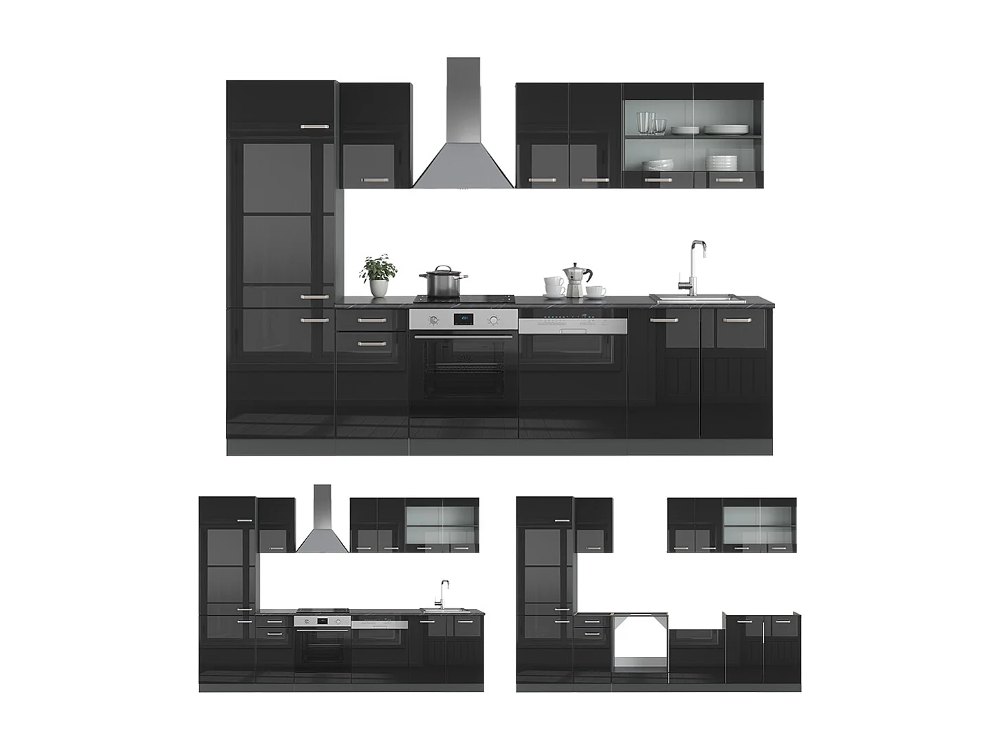 Mueble de cocina negro/antracita de alto brillo 300x46x81.6 r-line