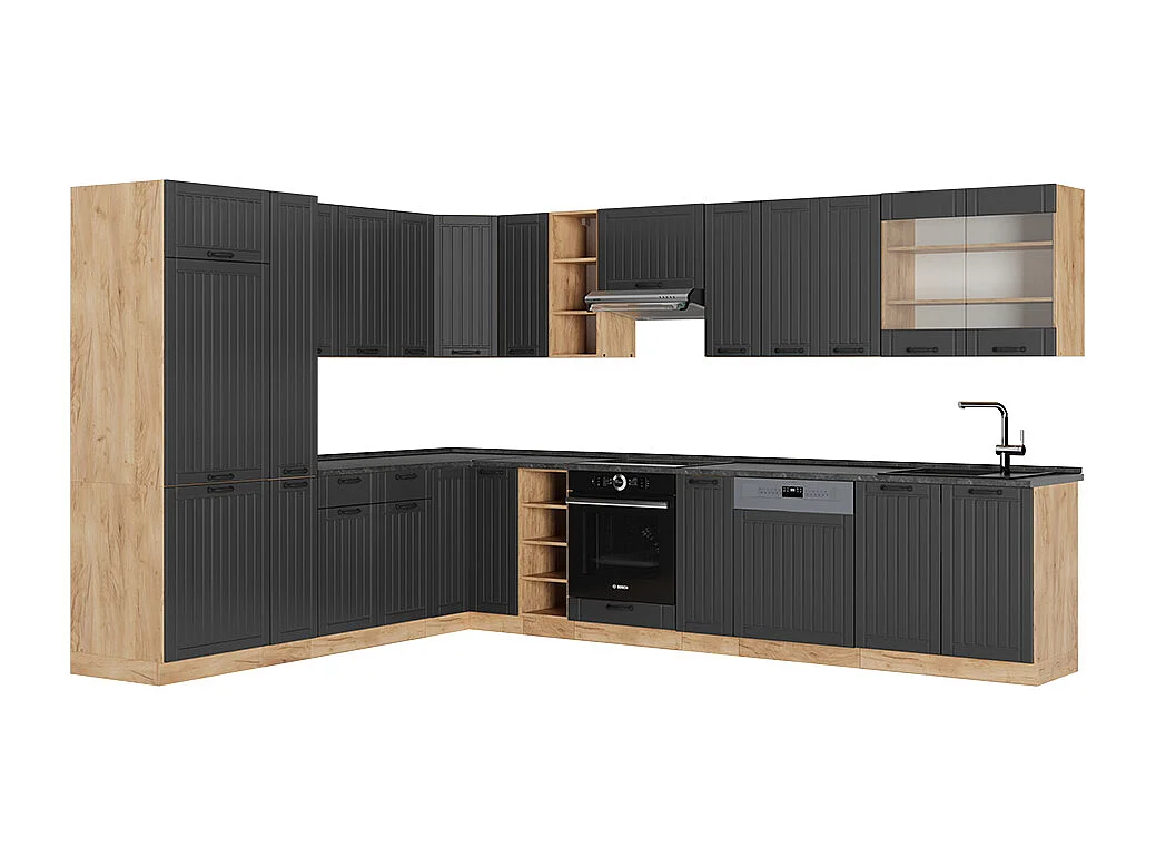 Cocina esquinera gris oscuro 347x46x81.6 fame-line