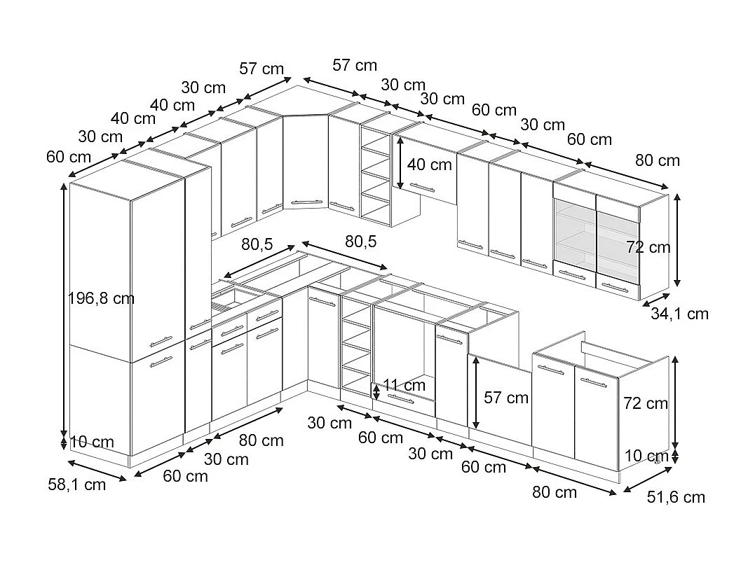 Cocina esquinera gris oscuro 347x46x81.6 fame-line