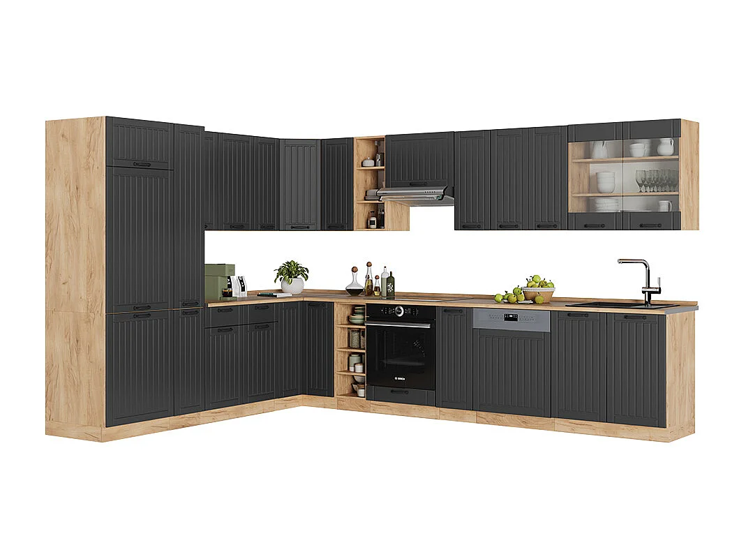 Hjørnekøkken mørkegrå 347x46x81.6 fame-line
