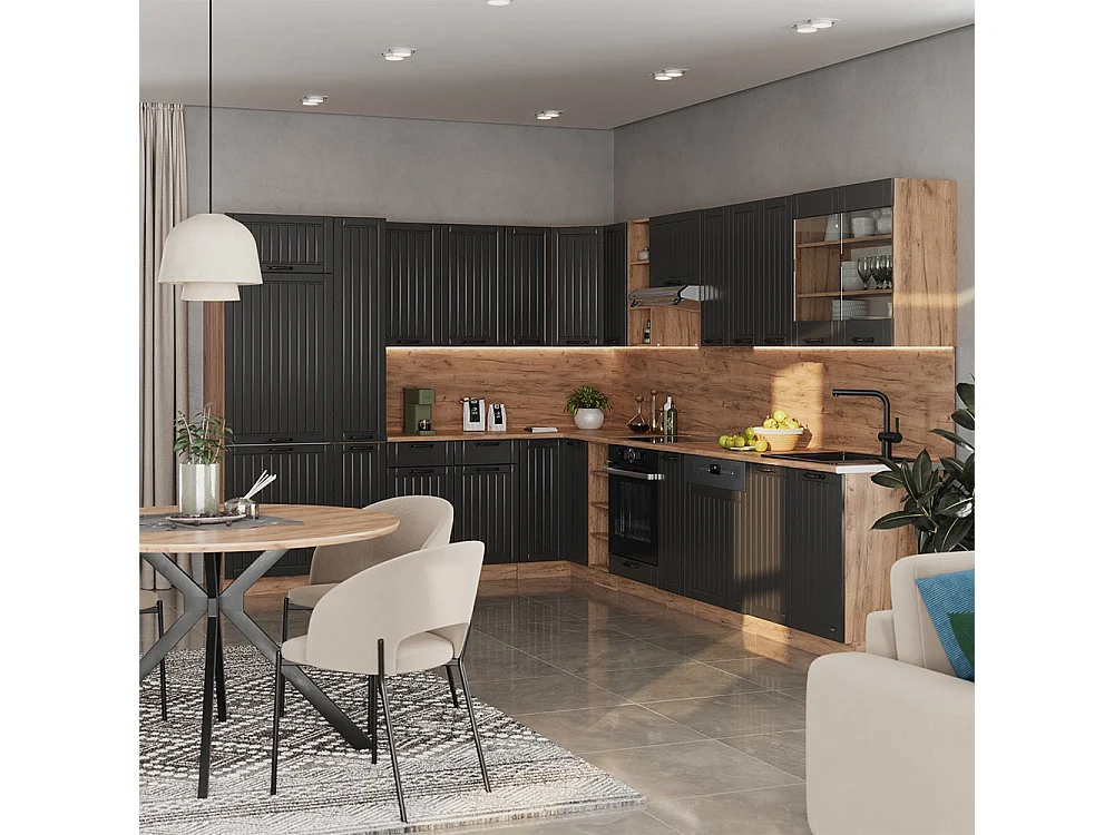 Cuisine en angle gris foncé/chêne de force doré 347x46x81.6 fame-line