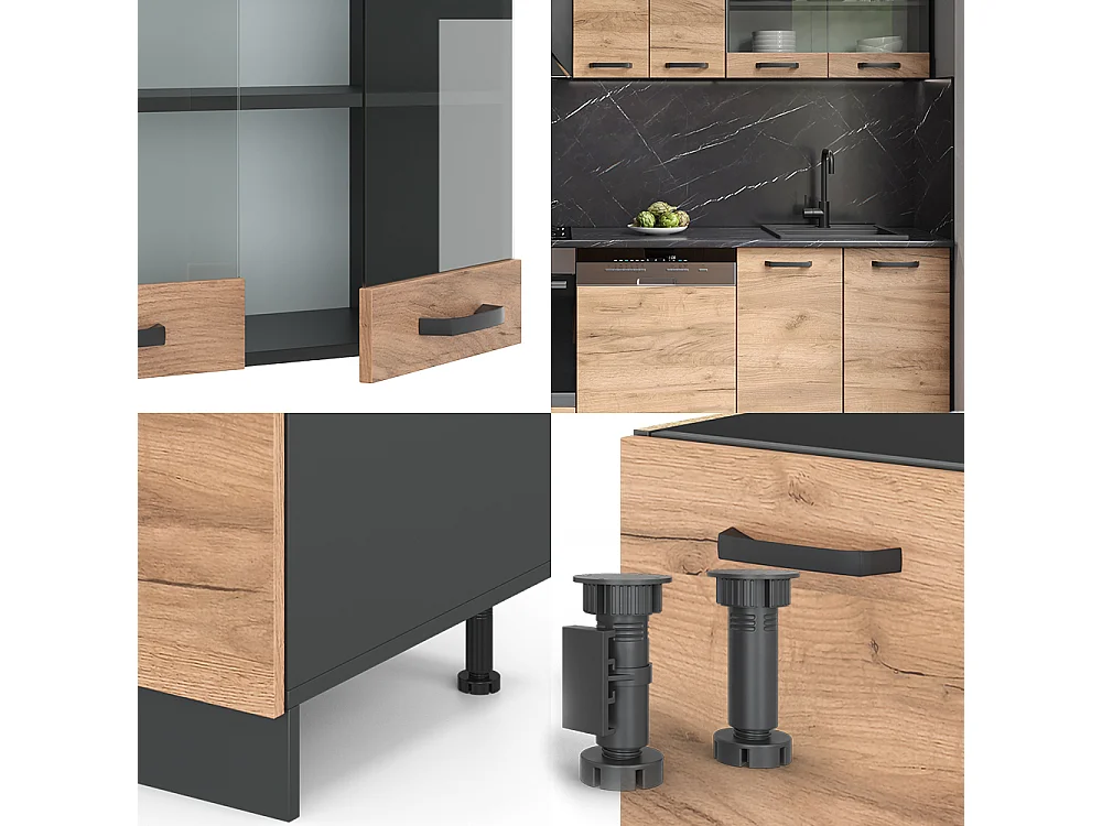 Mueble de cocina oro power roble/antracita 300x46x81.6 r-line