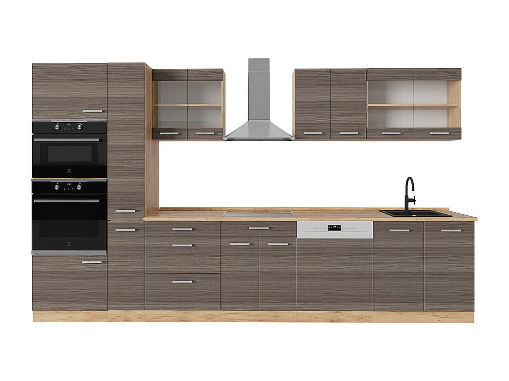 Cucina completa  grigio nobile/rovere dorato 350x60x81.6 r-line