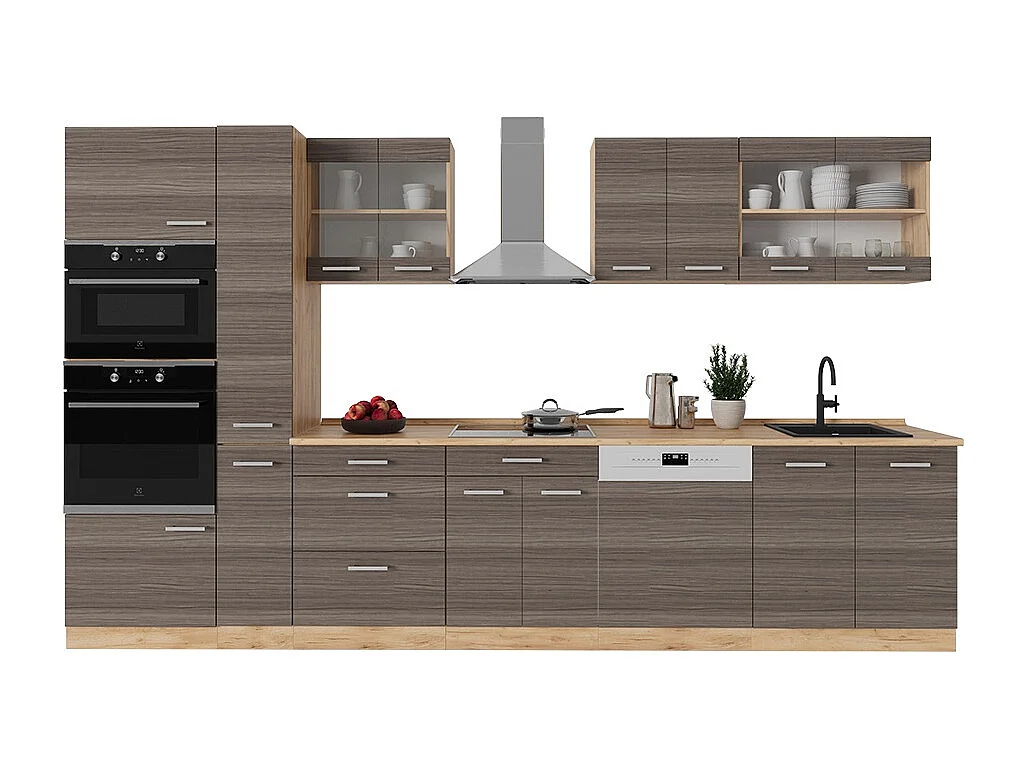 Cucina completa  grigio nobile/rovere dorato 350x60x81.6 r-line