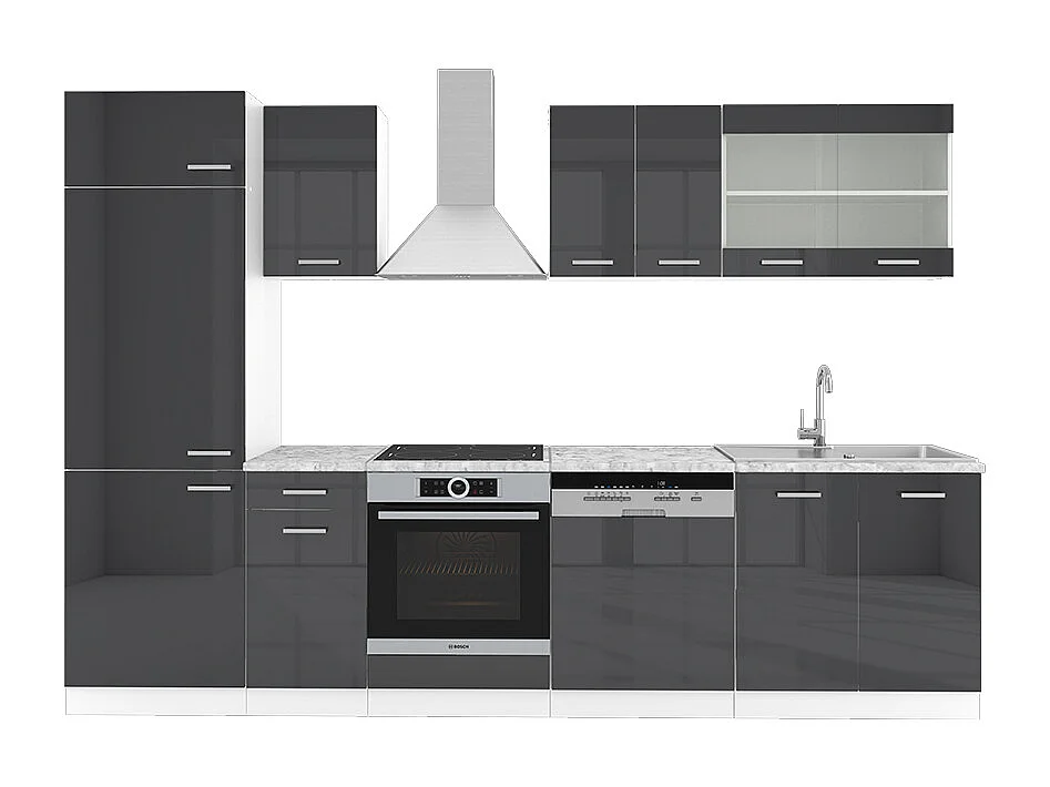 Cuisine anthracite brillant/blanc 300x60x81.6 r-line