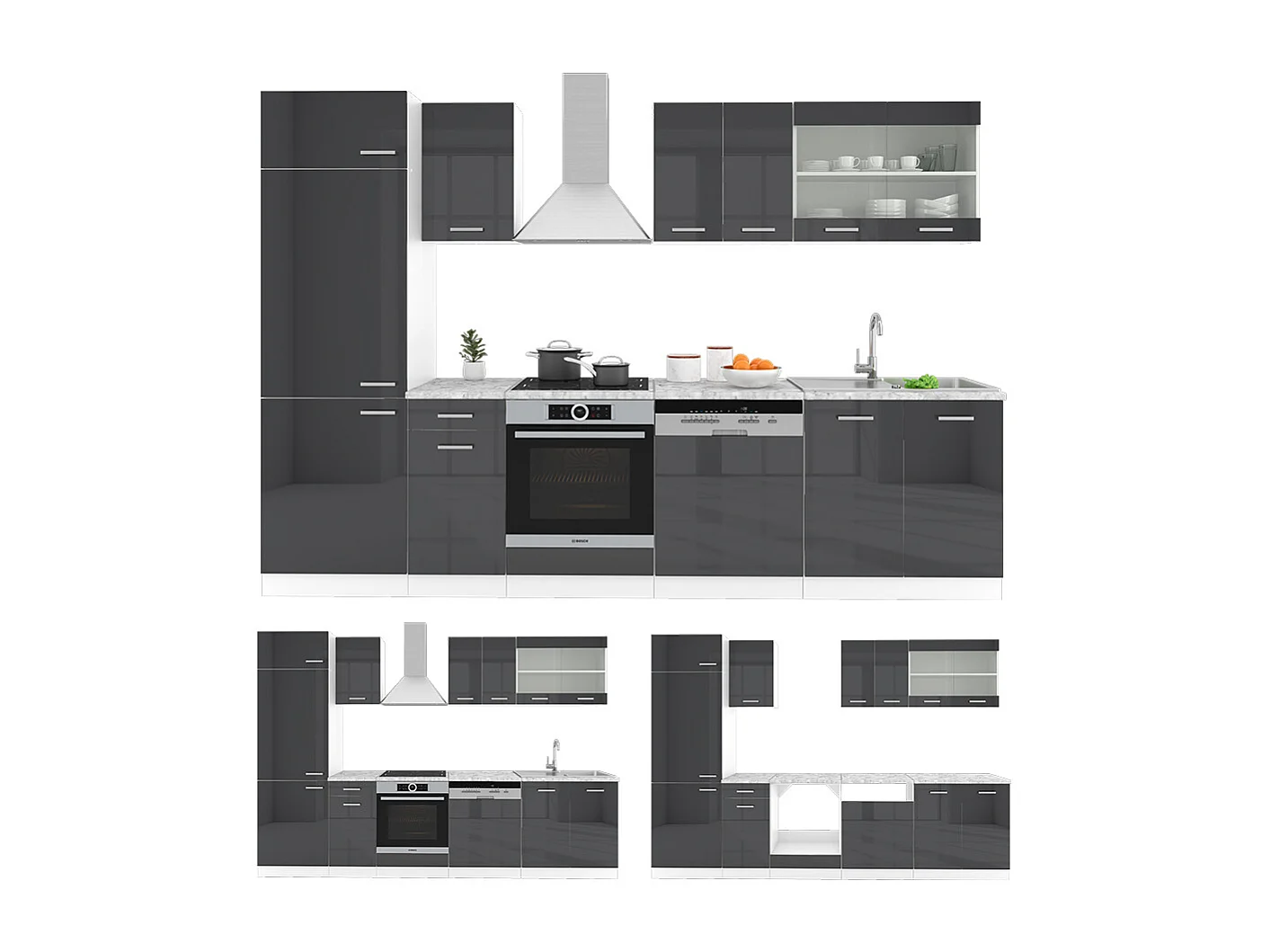 Cuisine anthracite brillant/blanc 300x60x81.6 r-line