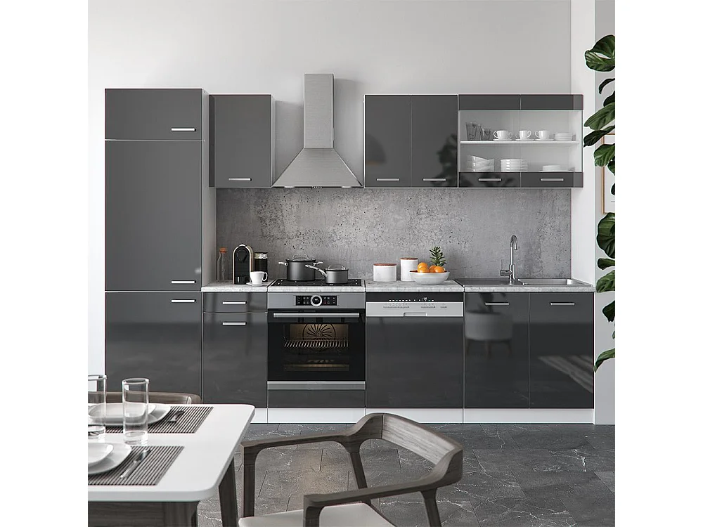 Cuisine anthracite brillant/blanc 300x60x81.6 r-line
