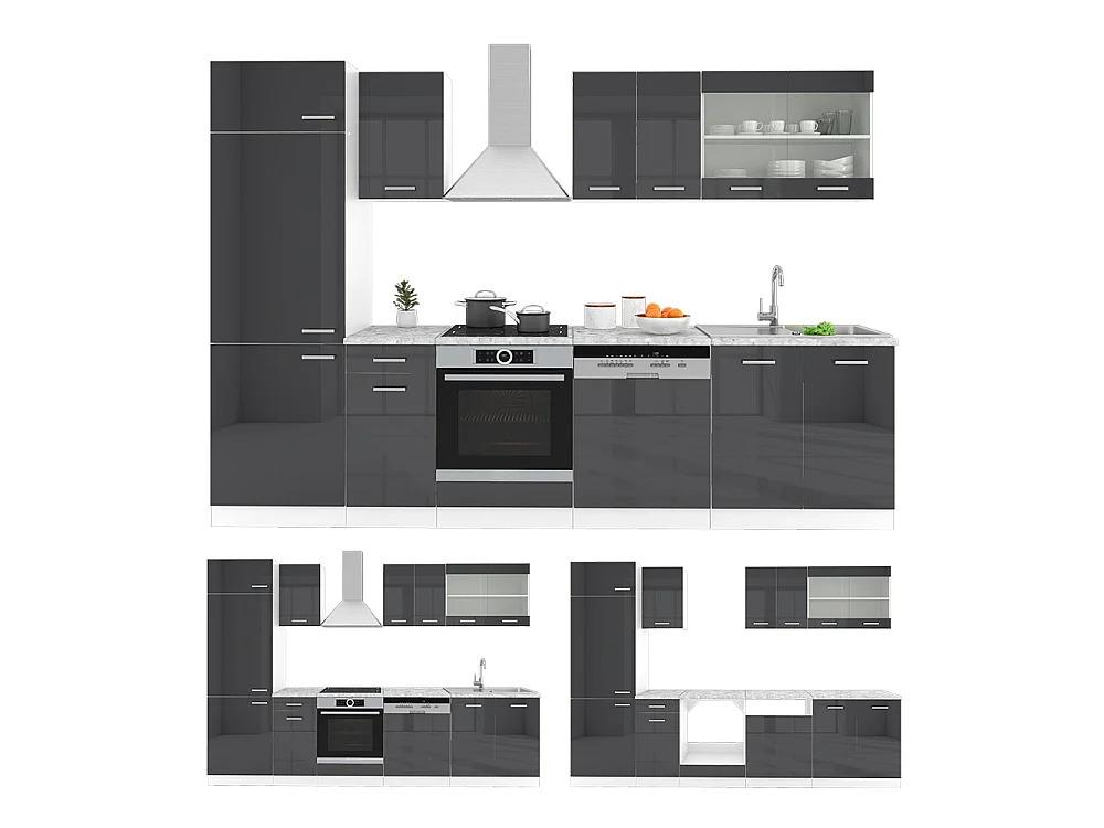 Cuisine anthracite brillant/blanc 300x60x81.6 r-line