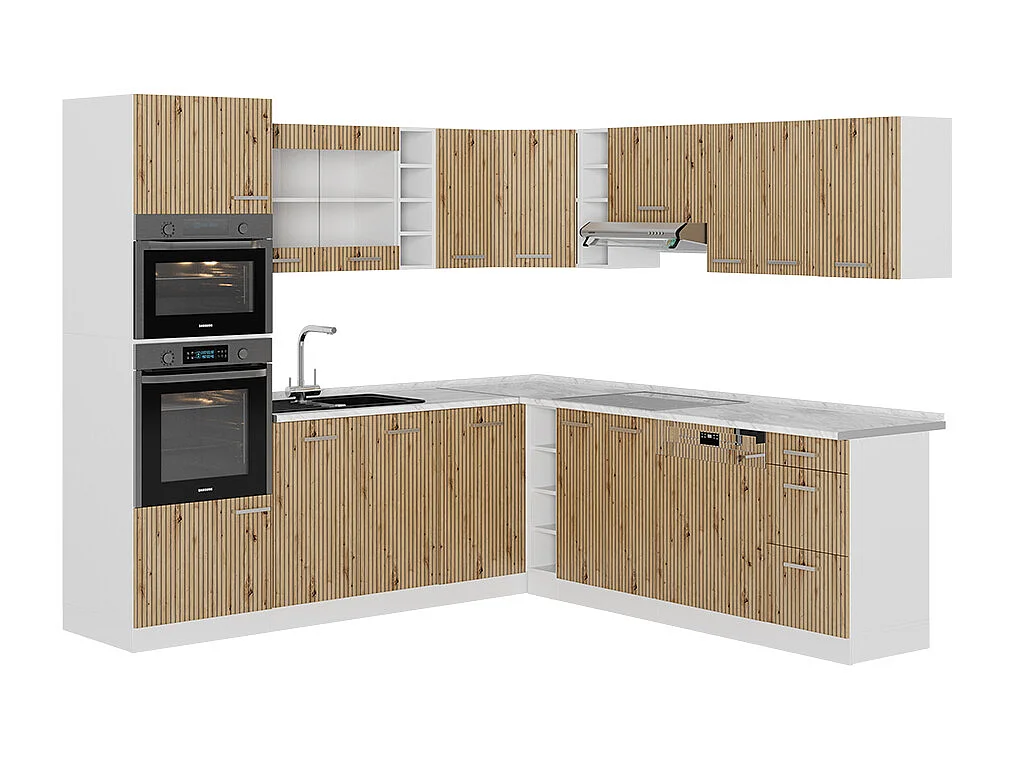 Cuisine en angle artisan chêne/blanc 247x46x81.6 r-line