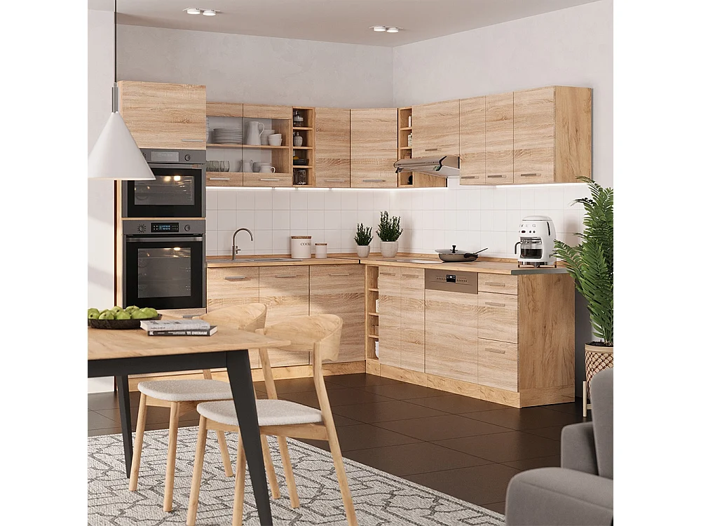 Cuisine en angle sonoma/chêne de force doré 247x60x81.6 r-line