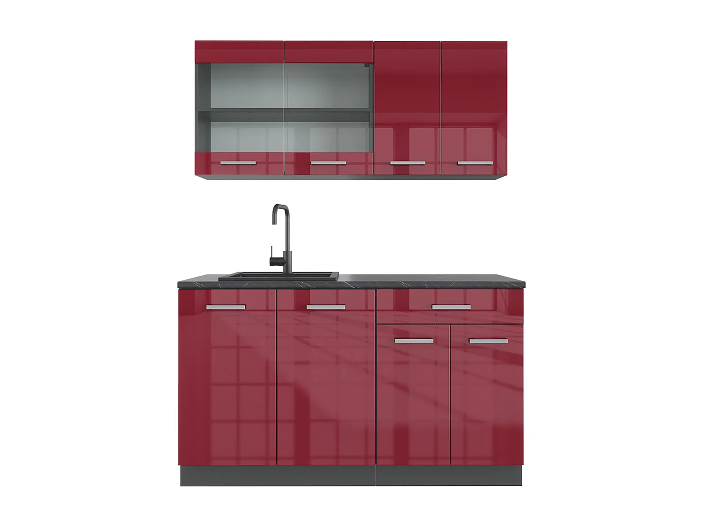 Cuisine rouge brillant/anthracite 140x60x81.6 r-line