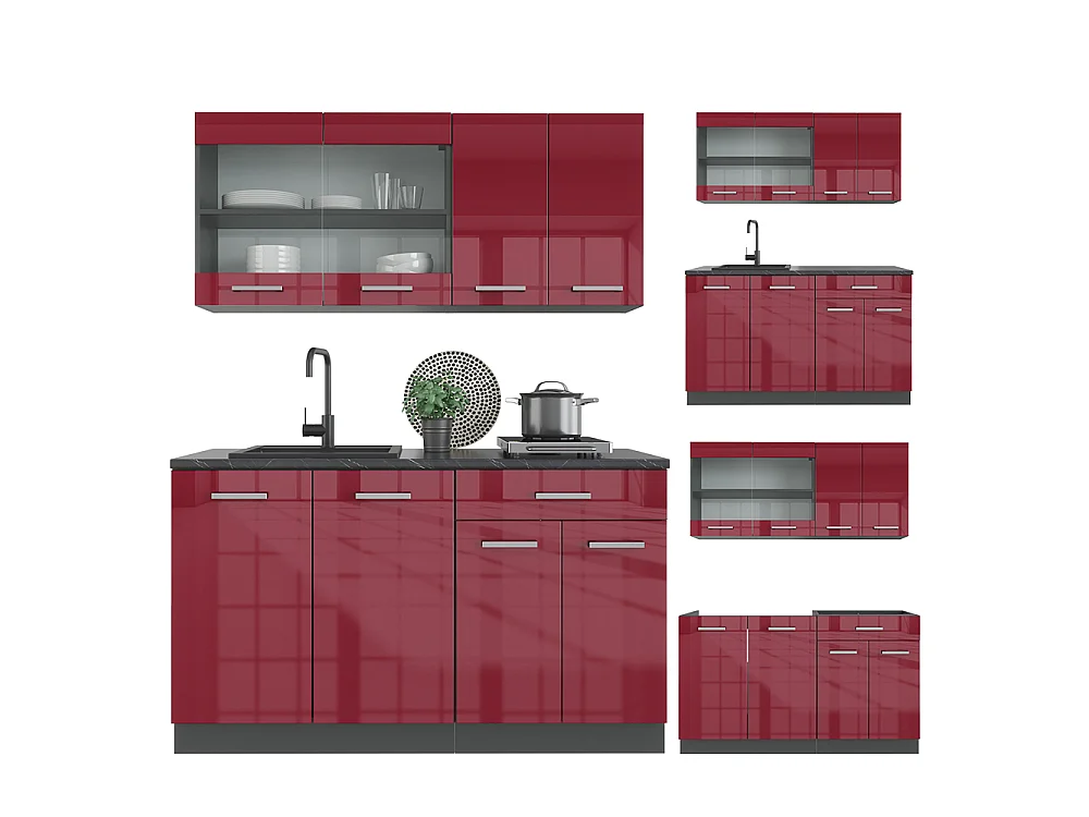 Cuisine rouge brillant/anthracite 140x60x81.6 r-line
