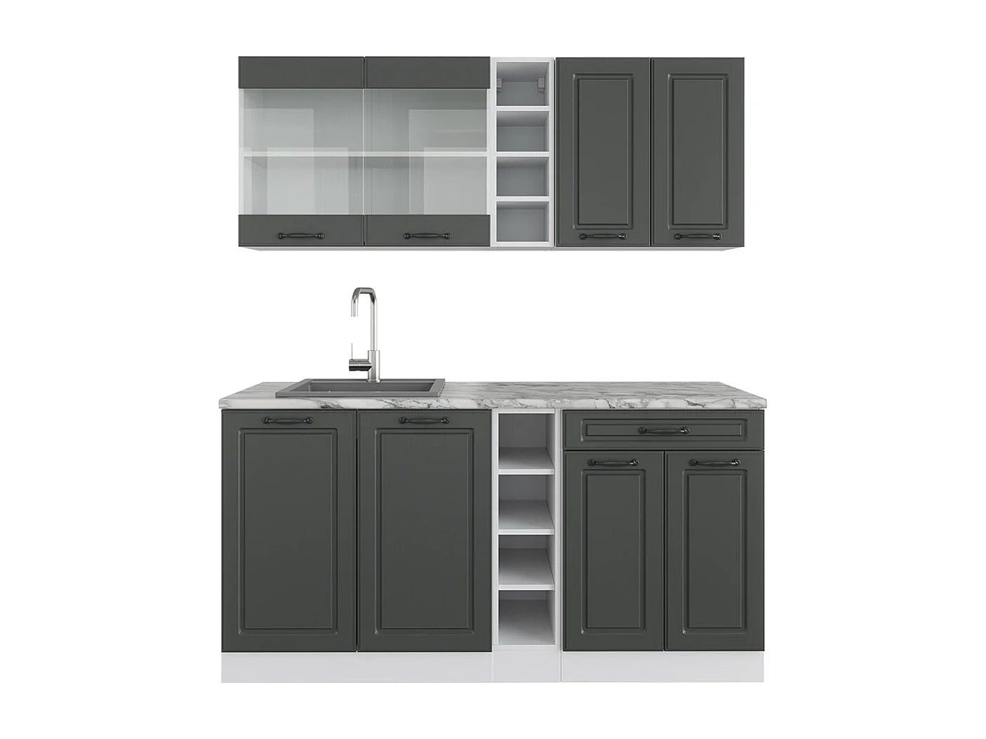 Cuisine anthracite maison de campagne/blanc 160x46x81.6 r-line