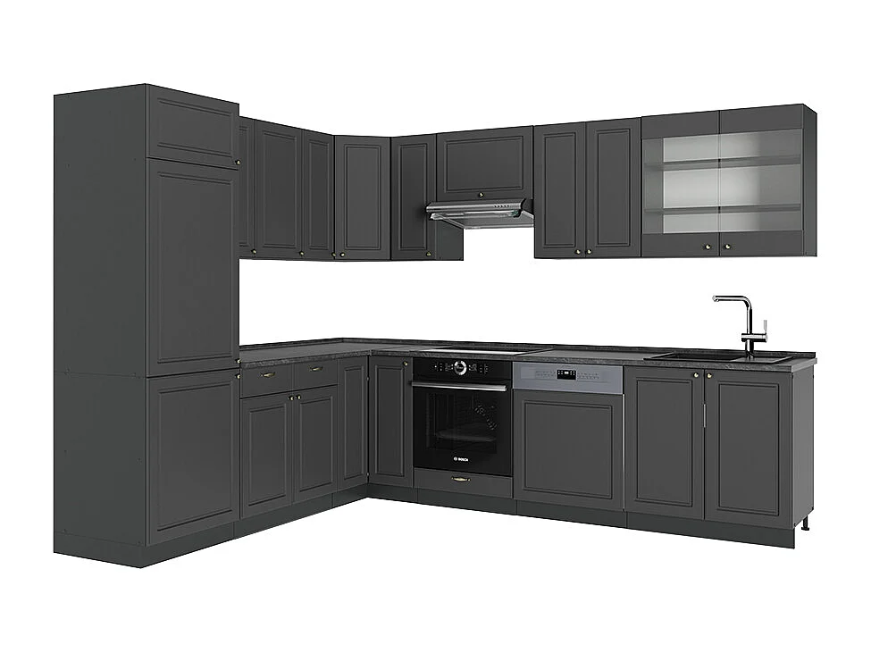 Cuisine en angle anthrazit-gold landhaus 287x46x81.6 fame-line