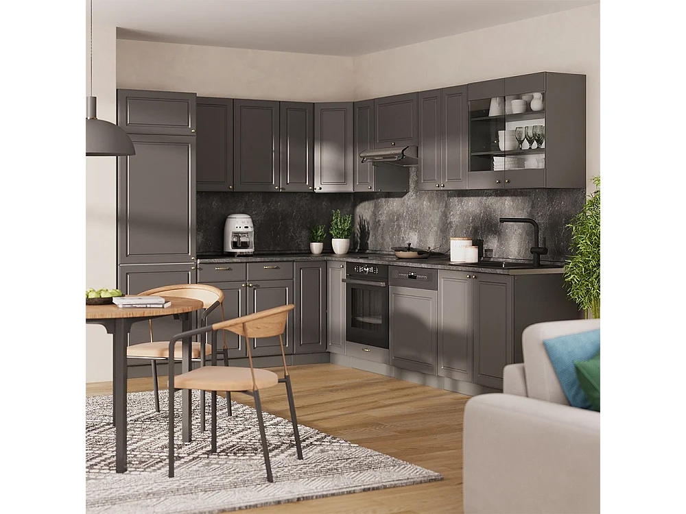 Cuisine en angle anthrazit-gold landhaus/anthracite 287x46x81.6 fame-line