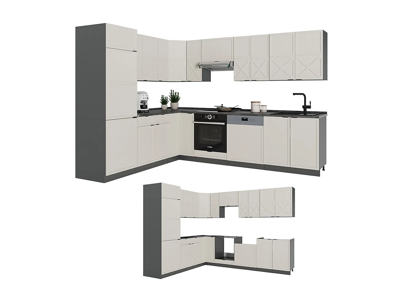 Cuisine en angle grisbeige/anthracite 287x60x81.6 fame-line